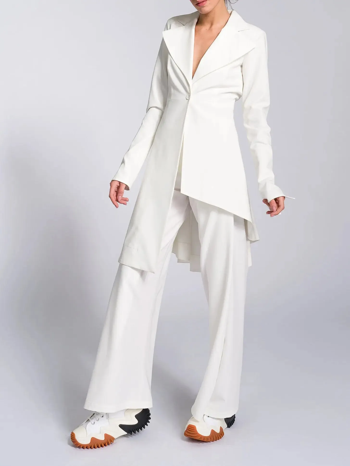 Irregular Hem Jacket  Pants Suit - Trendy Two-Piece Outfit