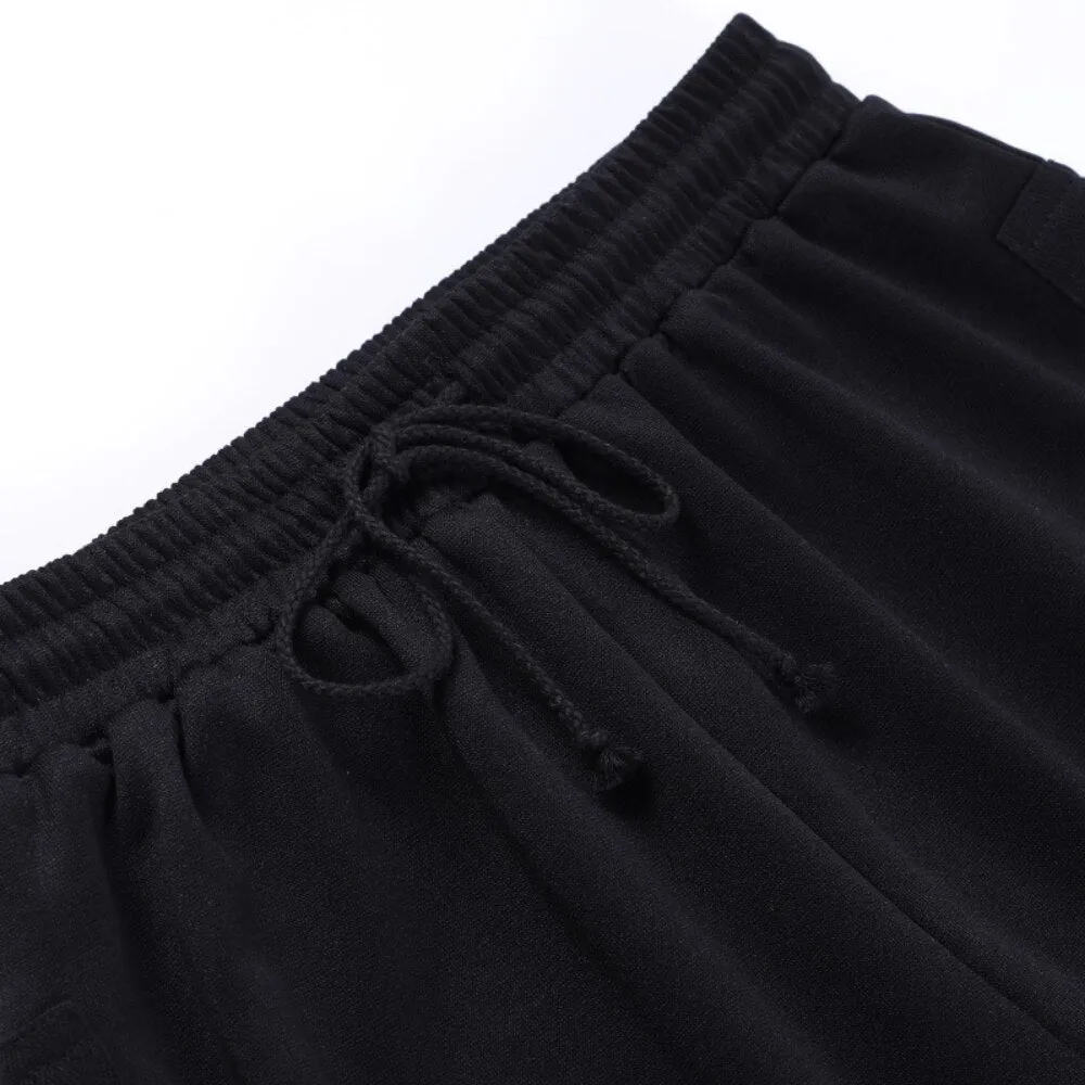 Knitted Slit Hollow Solid Tie Sweatpants