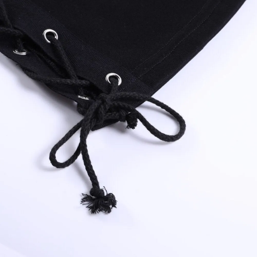 Knitted Slit Hollow Solid Tie Sweatpants