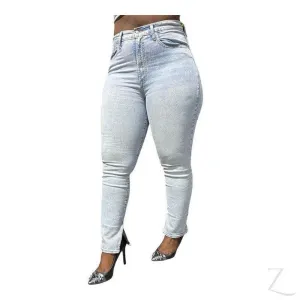Ladies High Rise Super Strong Stretchy Vintage Slim Denim Jeans | Slit Hem | "Bobo"