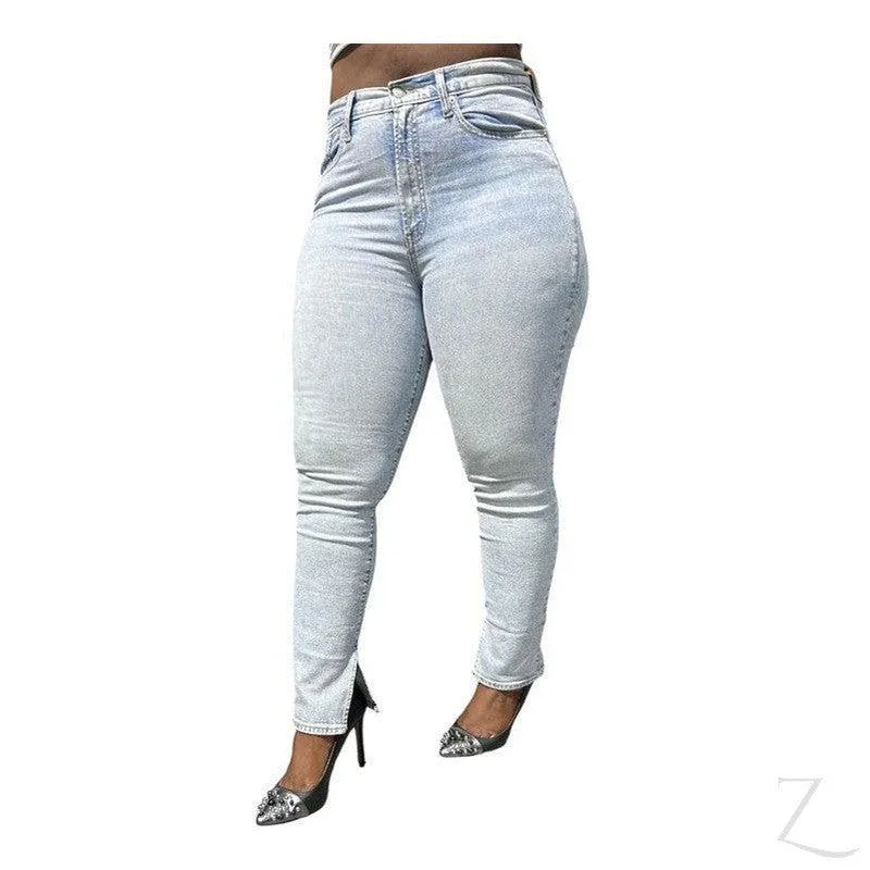Ladies High Rise Super Strong Stretchy Vintage Slim Denim Jeans | Slit Hem | "Bobo"