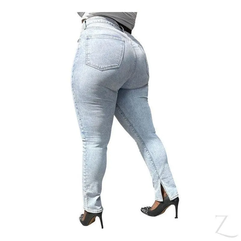 Ladies High Rise Super Strong Stretchy Vintage Slim Denim Jeans | Slit Hem | "Bobo"