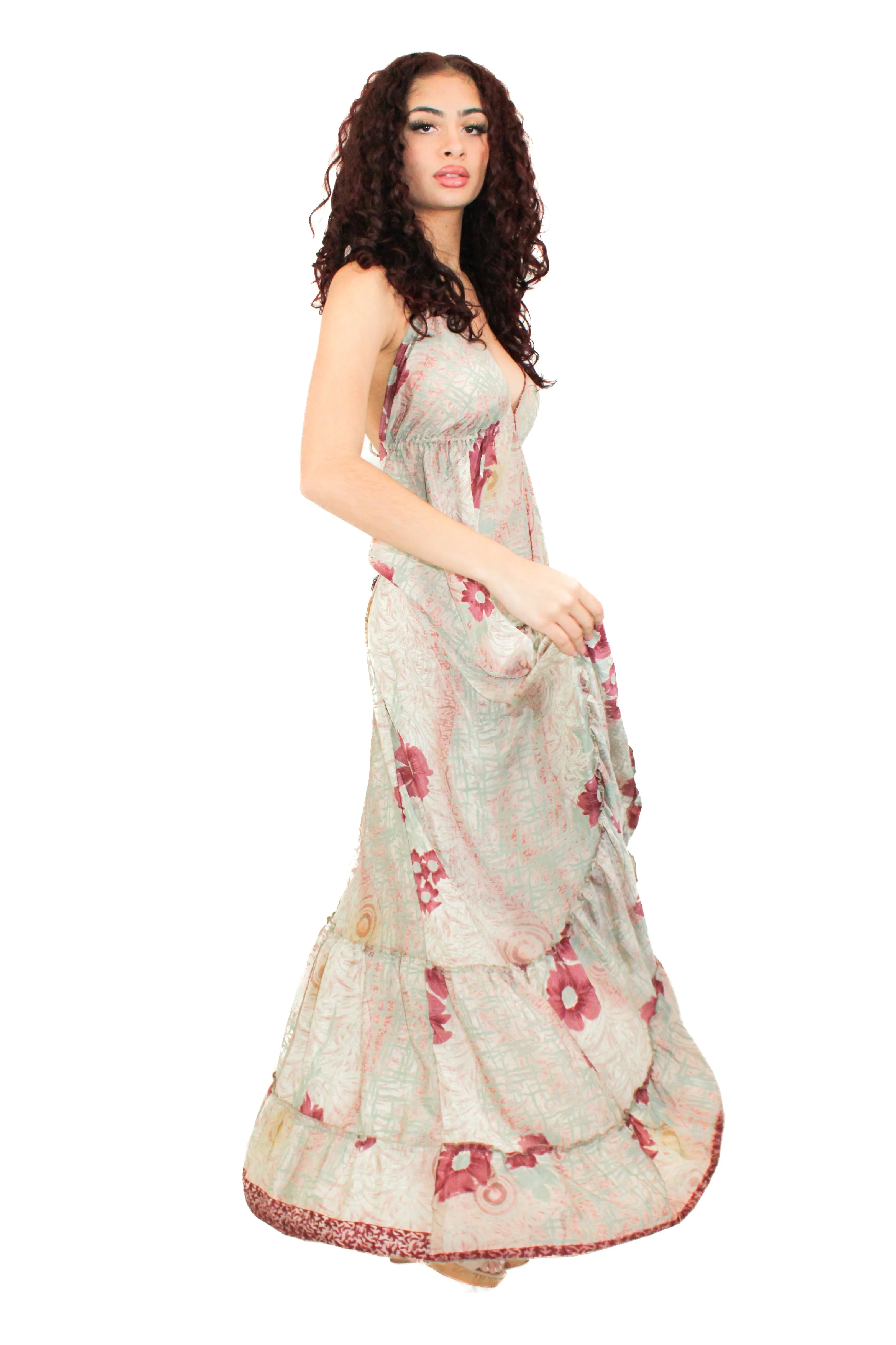 Lazy Daisy high-low adjustable halter dress in Natural MIx (DK-07s)
