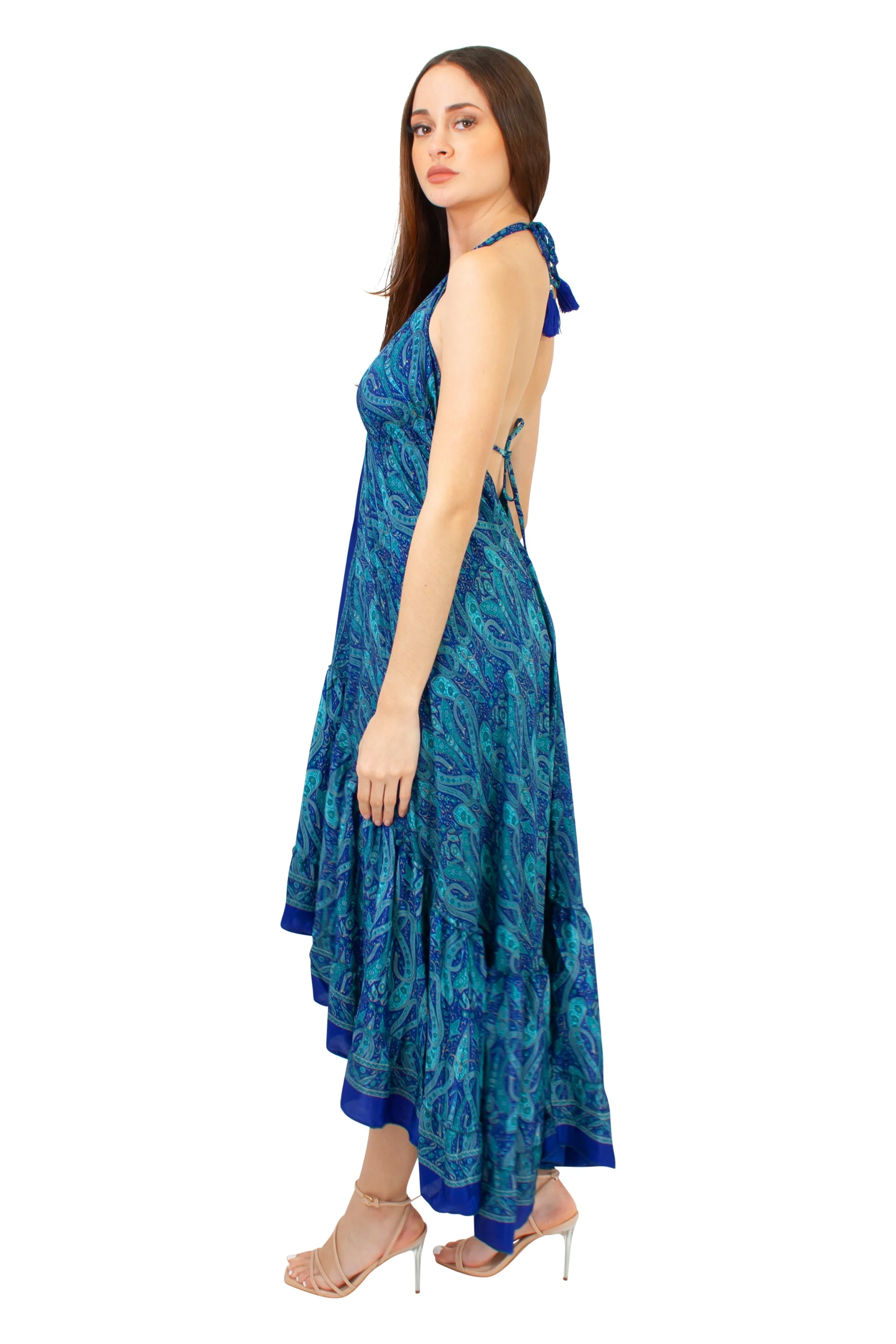 Lazy Daisy high-low adjustable halter dress in Natural MIx (DK-07s)