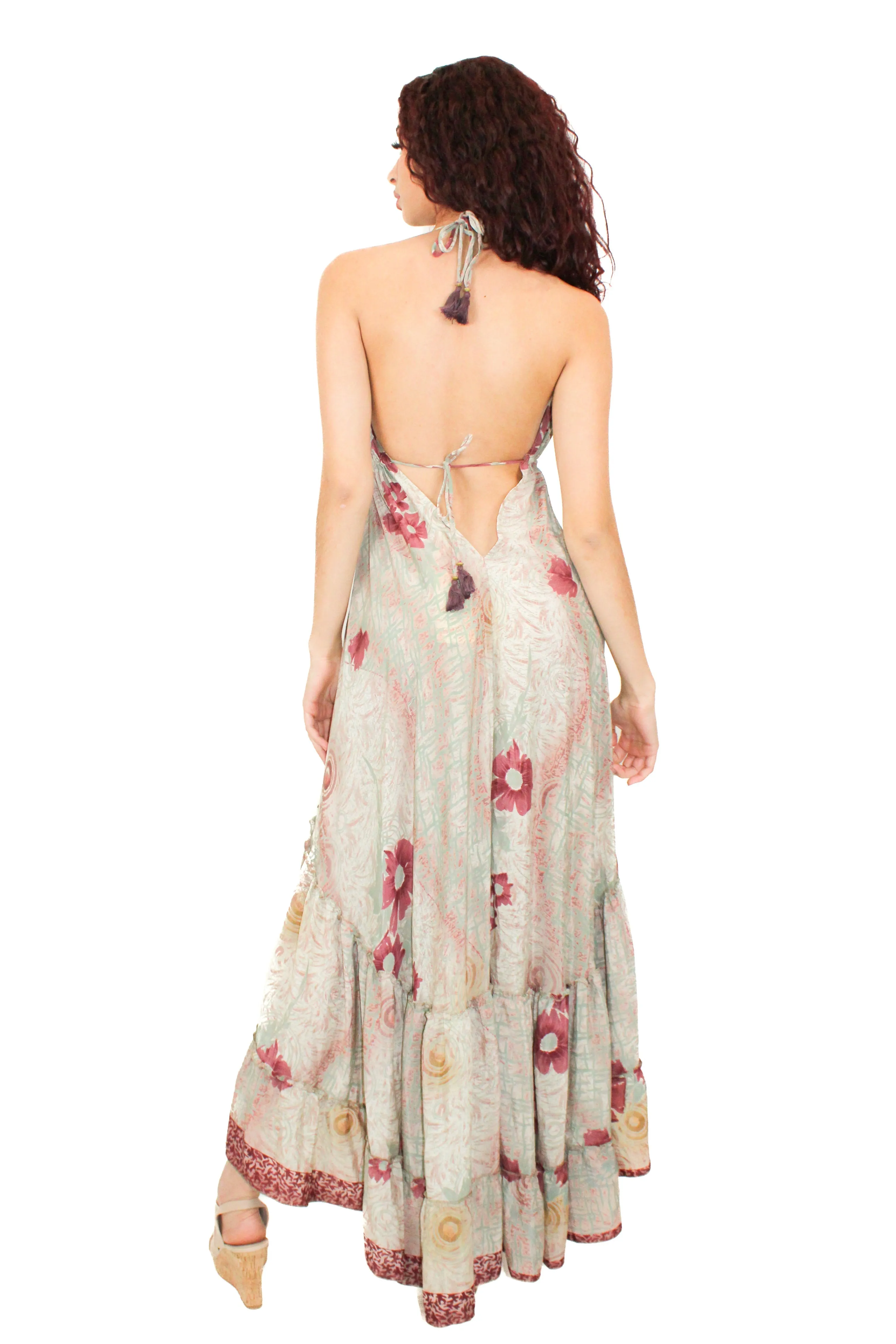 Lazy Daisy high-low adjustable halter dress in Natural MIx (DK-07s)