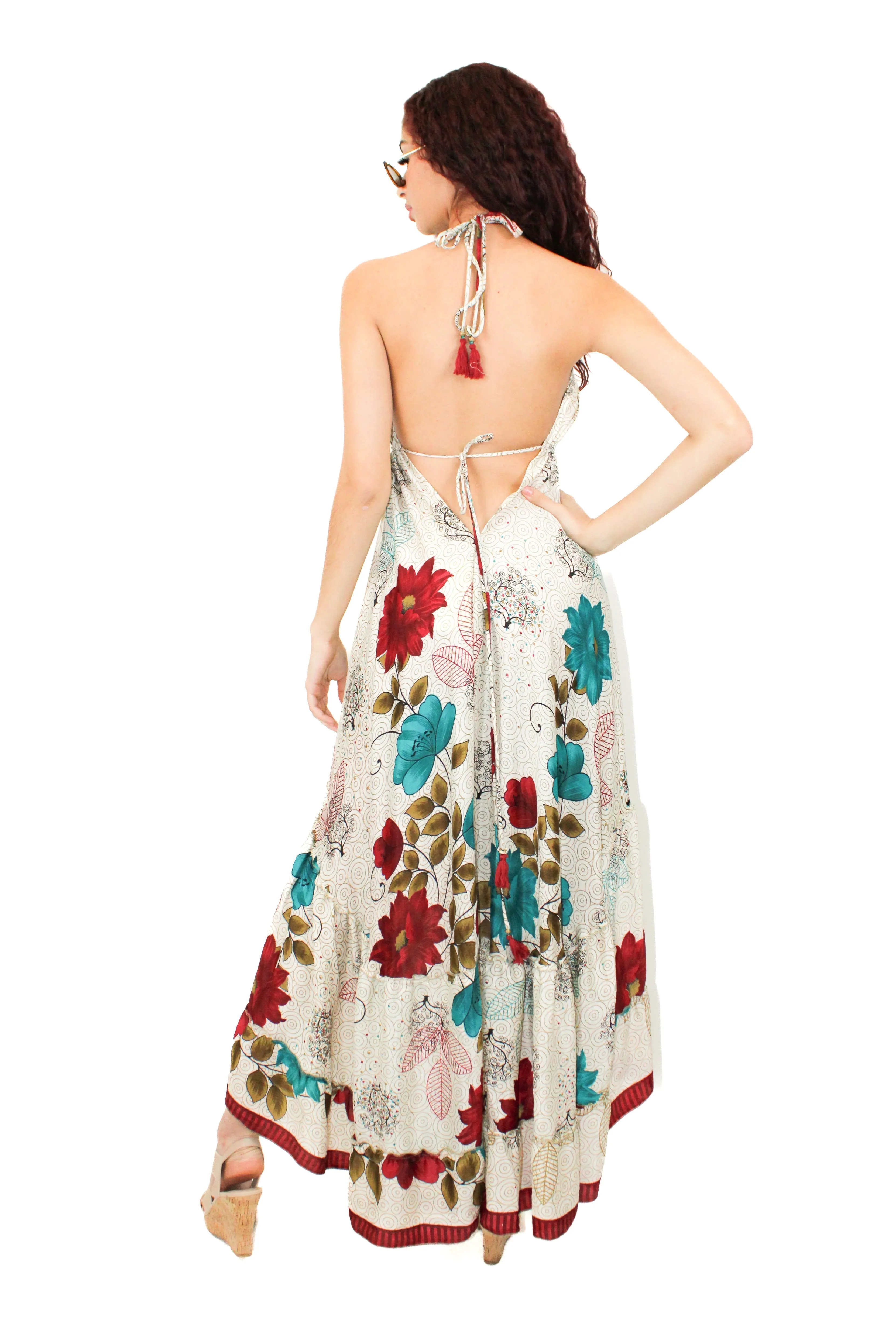 Lazy Daisy high-low adjustable halter dress in Natural MIx (DK-07s)