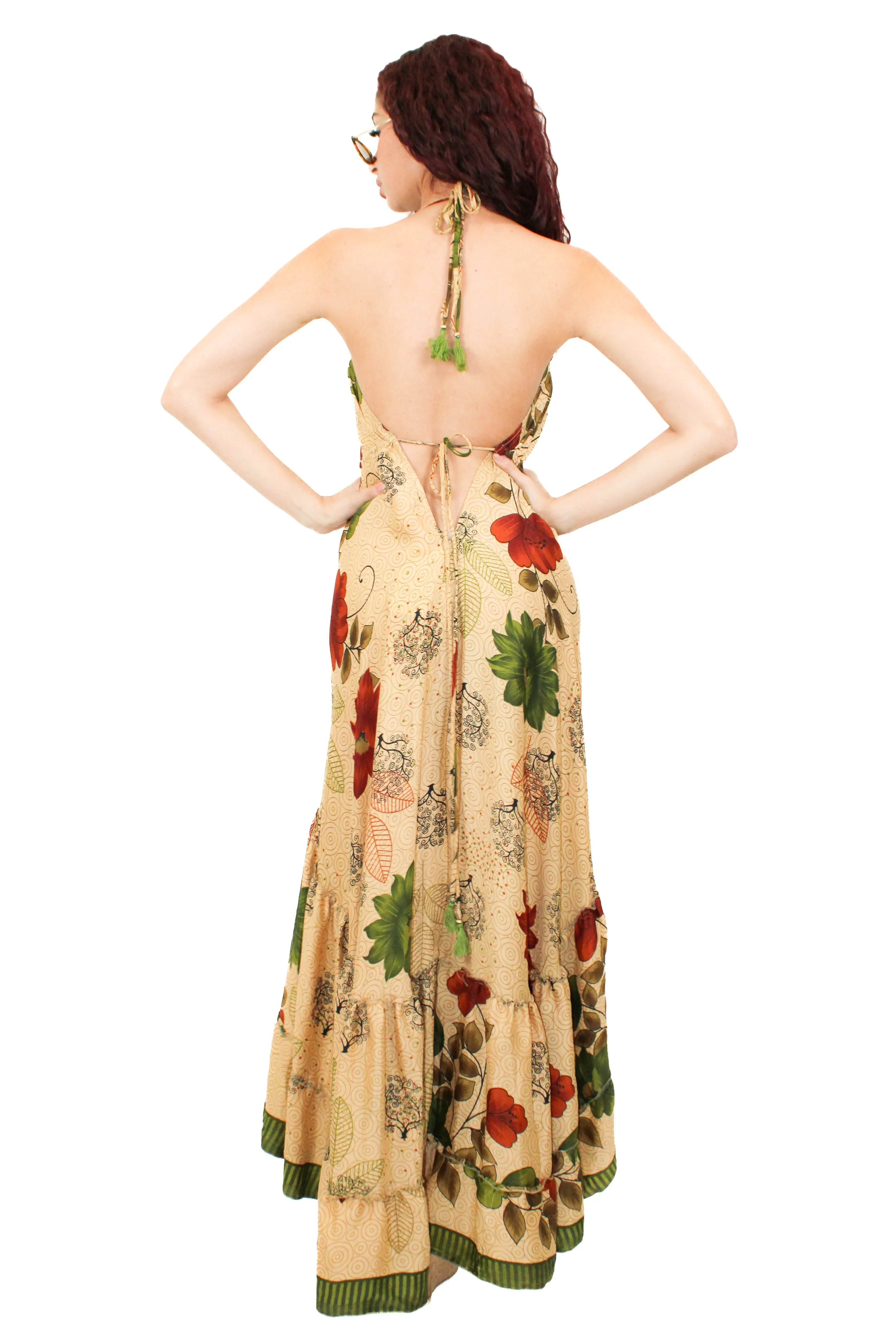 Lazy Daisy high-low adjustable halter dress in Natural MIx (DK-07s)