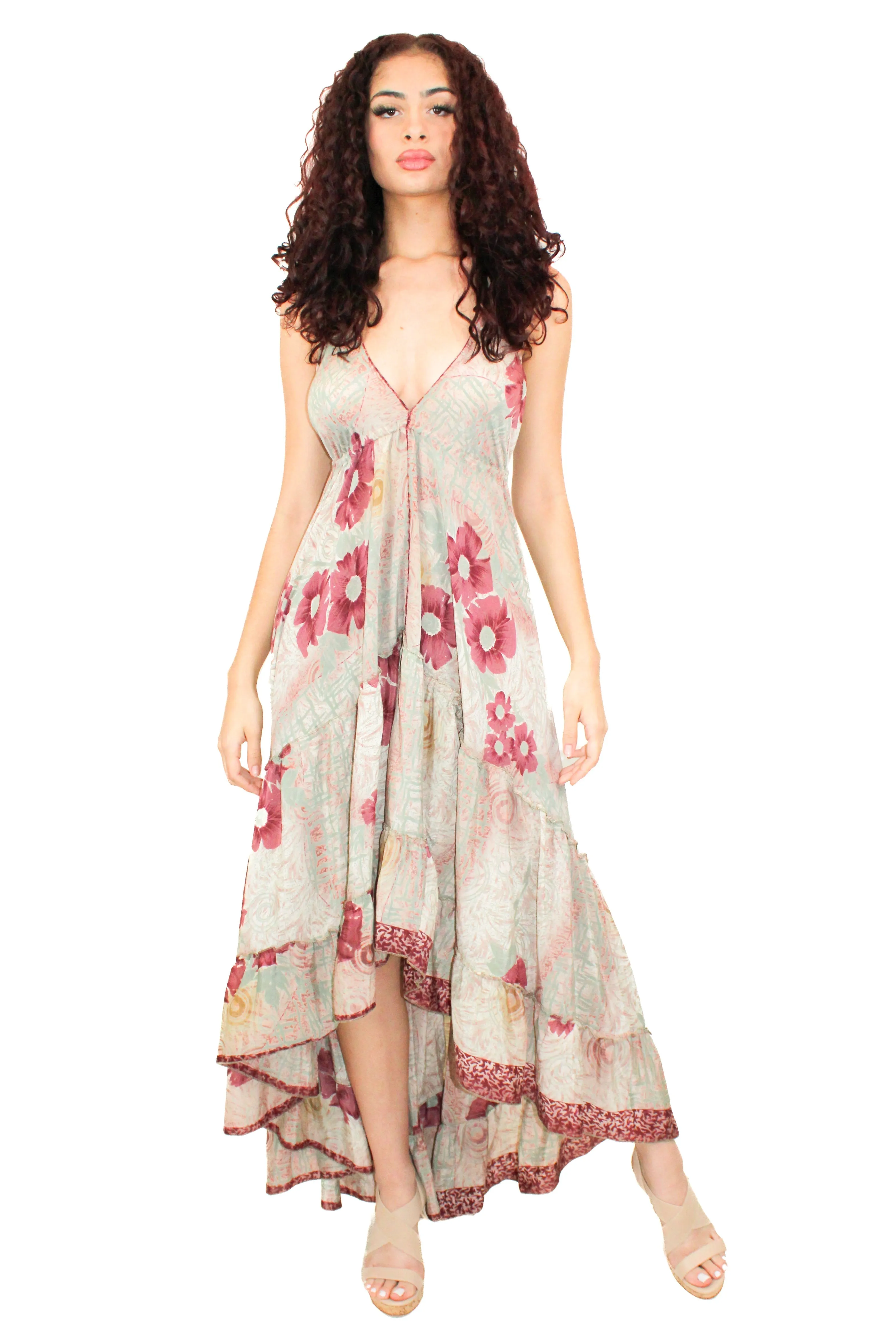 Lazy Daisy high-low adjustable halter dress in Natural MIx (DK-07s)