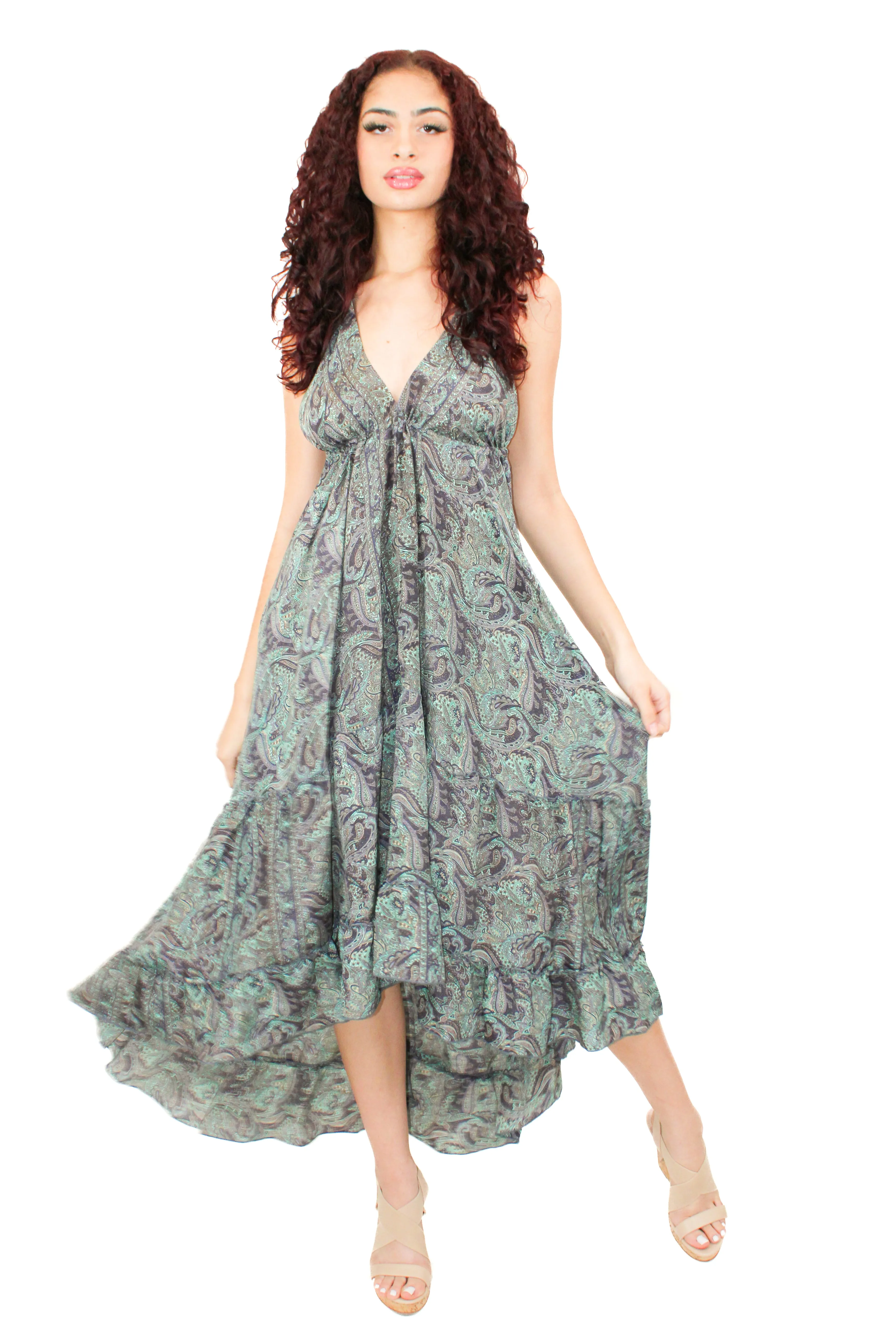 Lazy Daisy high-low adjustable halter dress in Natural MIx (DK-07s)