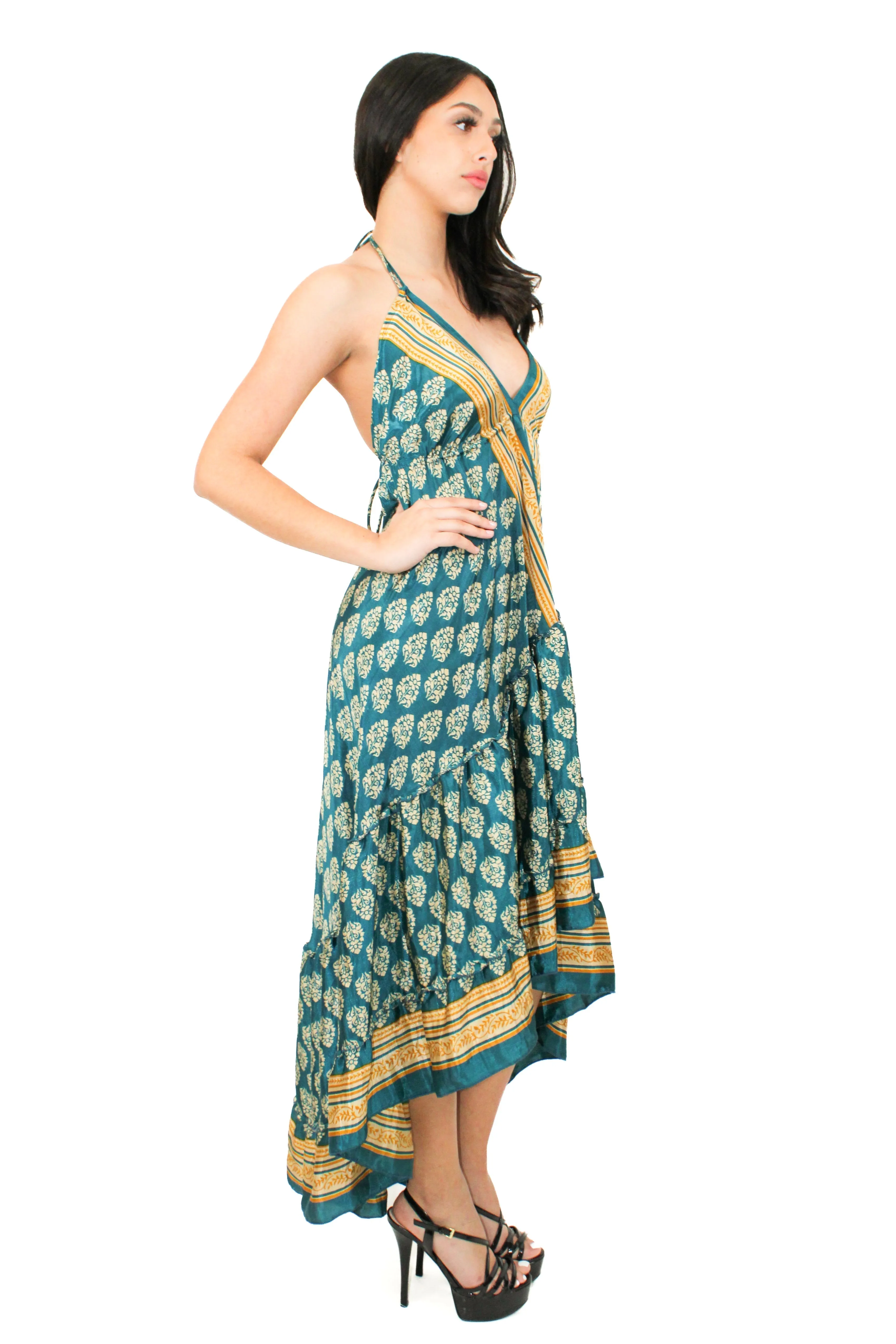 Lazy Daisy high-low adjustable halter dress in Natural MIx (DK-07s)