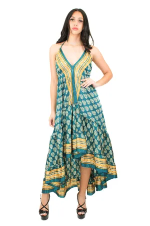 Lazy Daisy high-low adjustable halter dress in Teal Mix (DK07s)