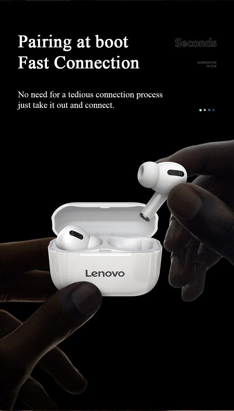 Lenovo Lp1s Bluetooth Sports Hifi Stereo Earbuds With Mic - White