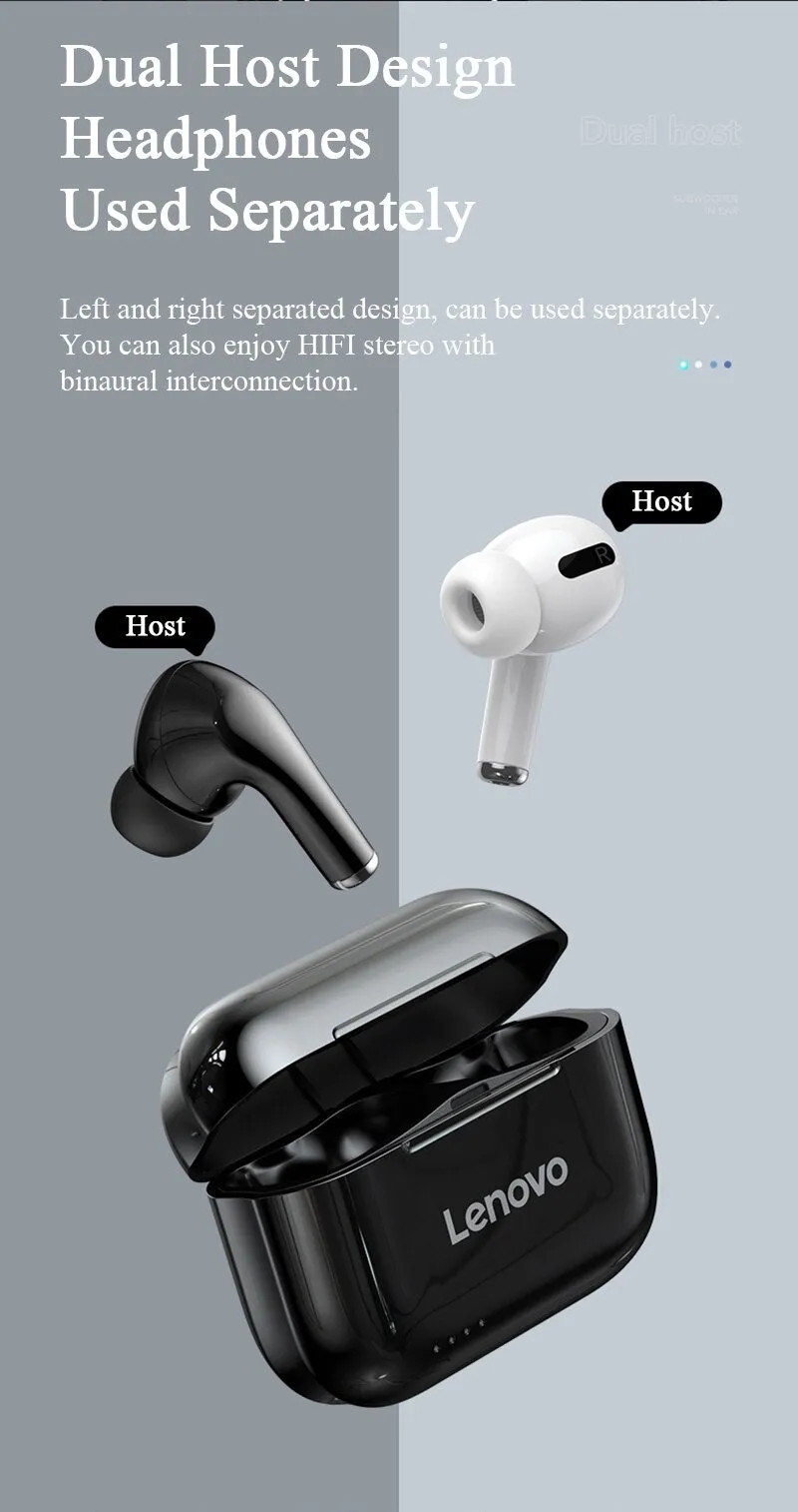Lenovo Lp1s Bluetooth Sports Hifi Stereo Earbuds With Mic - White