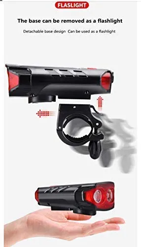 Lista Bicycle Horn 2 Eyes Front Light Solar with USB Charging Battery Bike Light with Two Back Lights, Plastic, Black