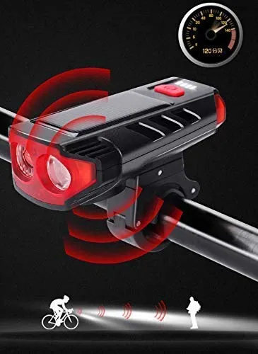 Lista Bicycle Horn 2 Eyes Front Light Solar with USB Charging Battery Bike Light with Two Back Lights, Plastic, Black