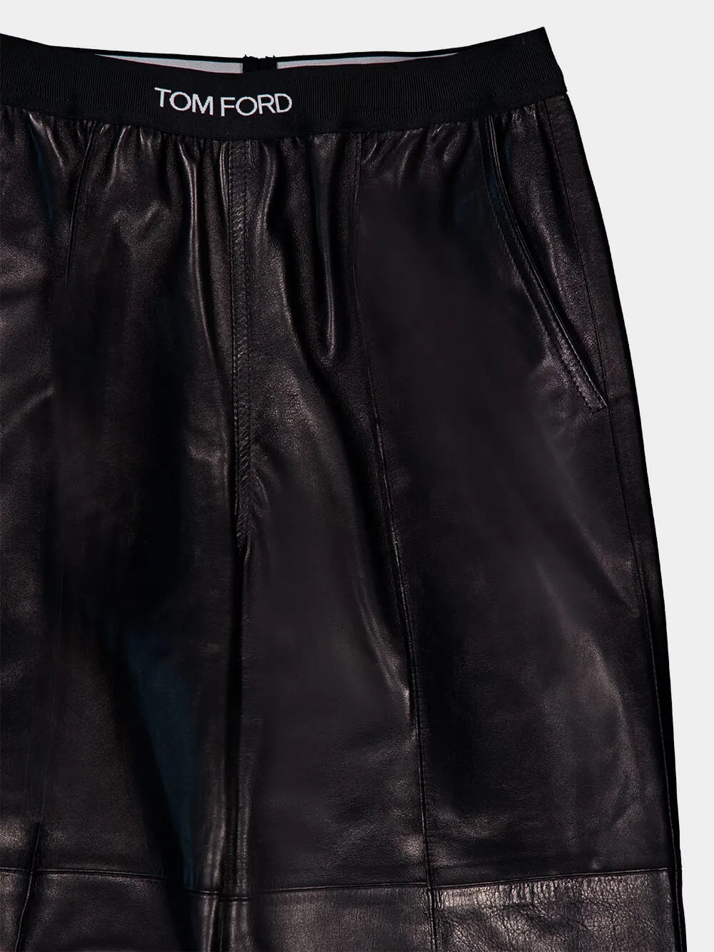 Logo-Waistband Black Leather Trousers