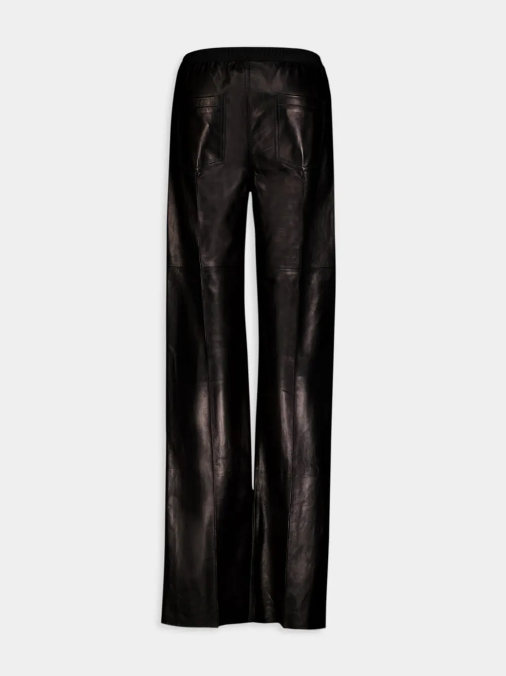 Logo-Waistband Black Leather Trousers