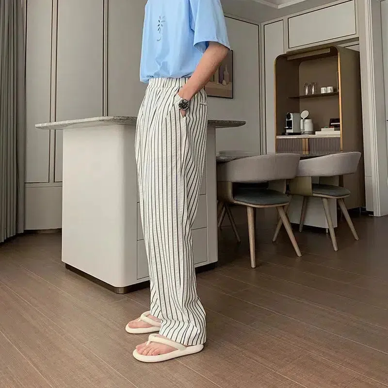 Loose-fit Elastic-Waist Striped Pants