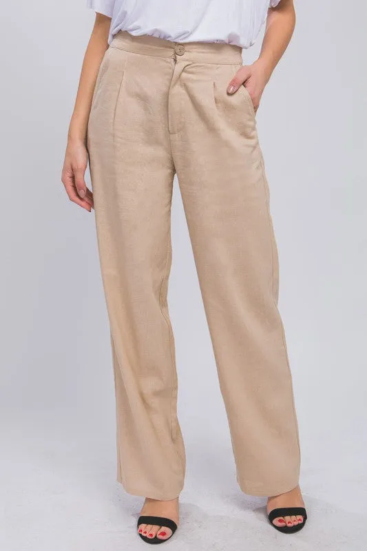 Love Tree Linen Front Creased Pants