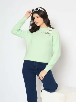 Madame Applique Mock Neck Mint Green Sweater