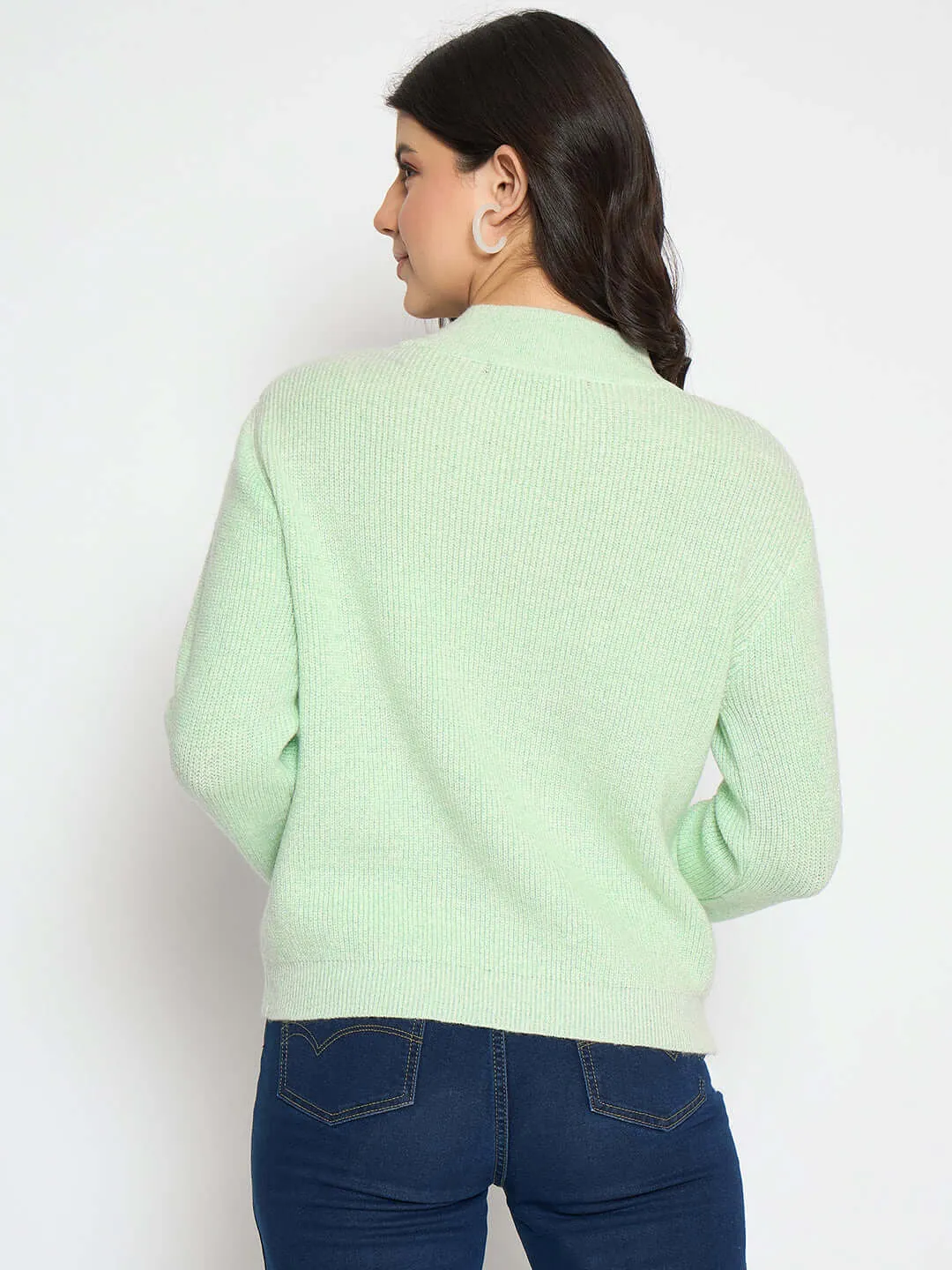 Madame Applique Mock Neck Mint Green Sweater