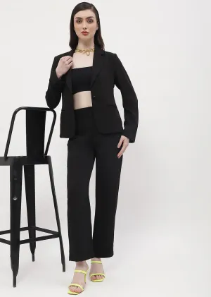 Madame Solid Black Straight Fit Trouser
