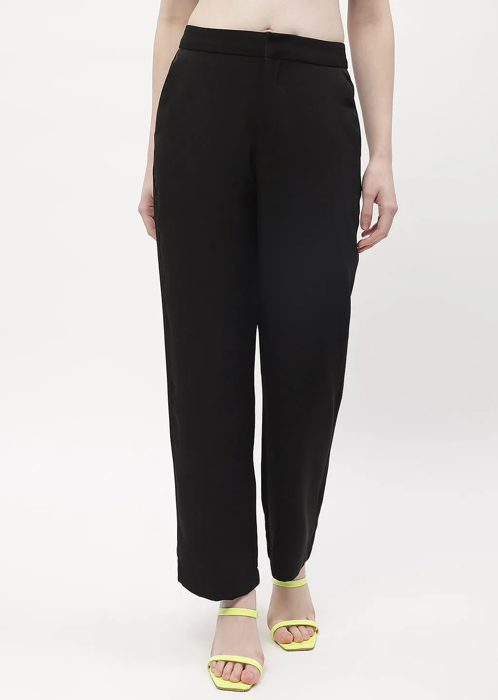 Madame Solid Black Straight Fit Trouser