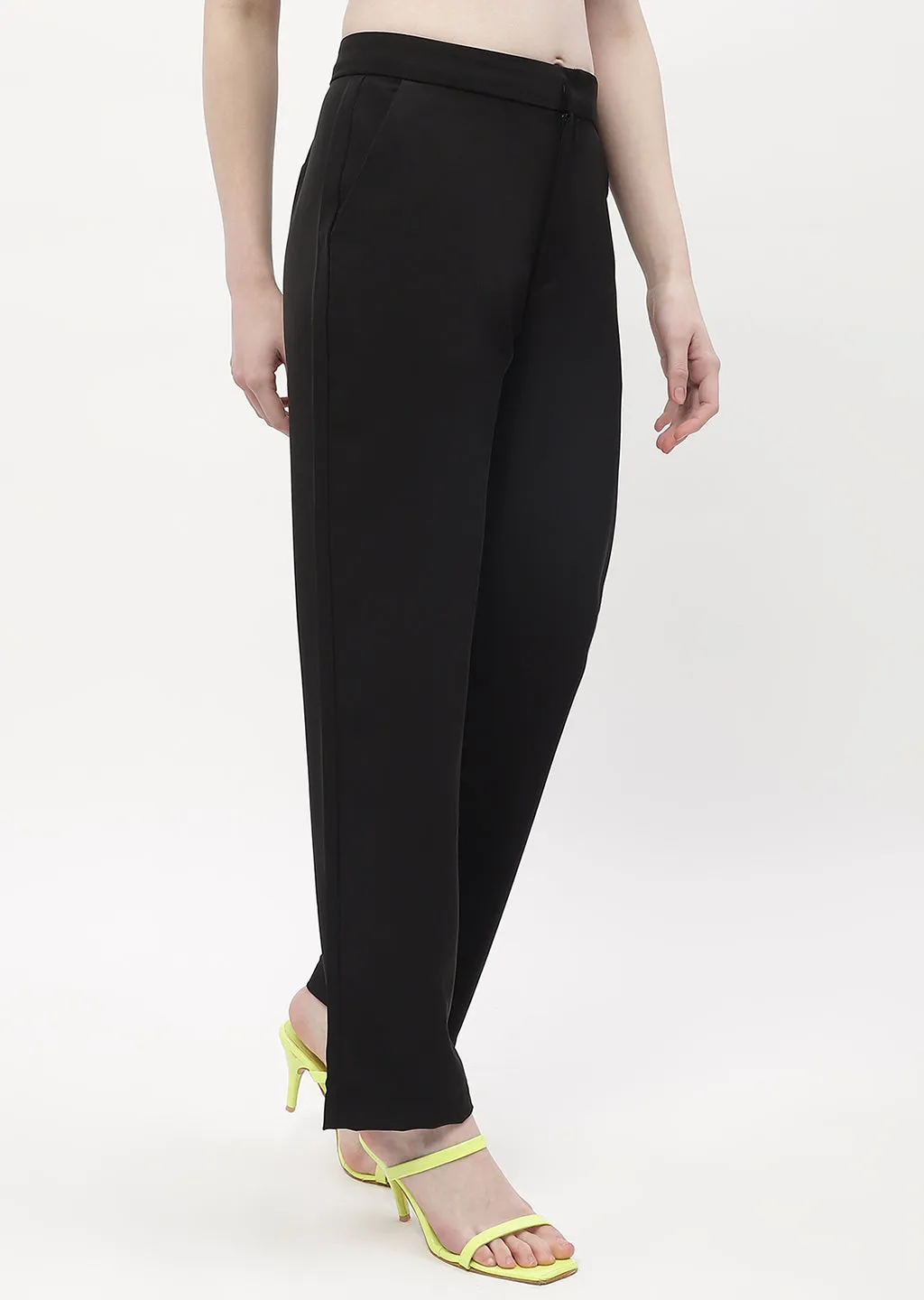 Madame Solid Black Straight Fit Trouser