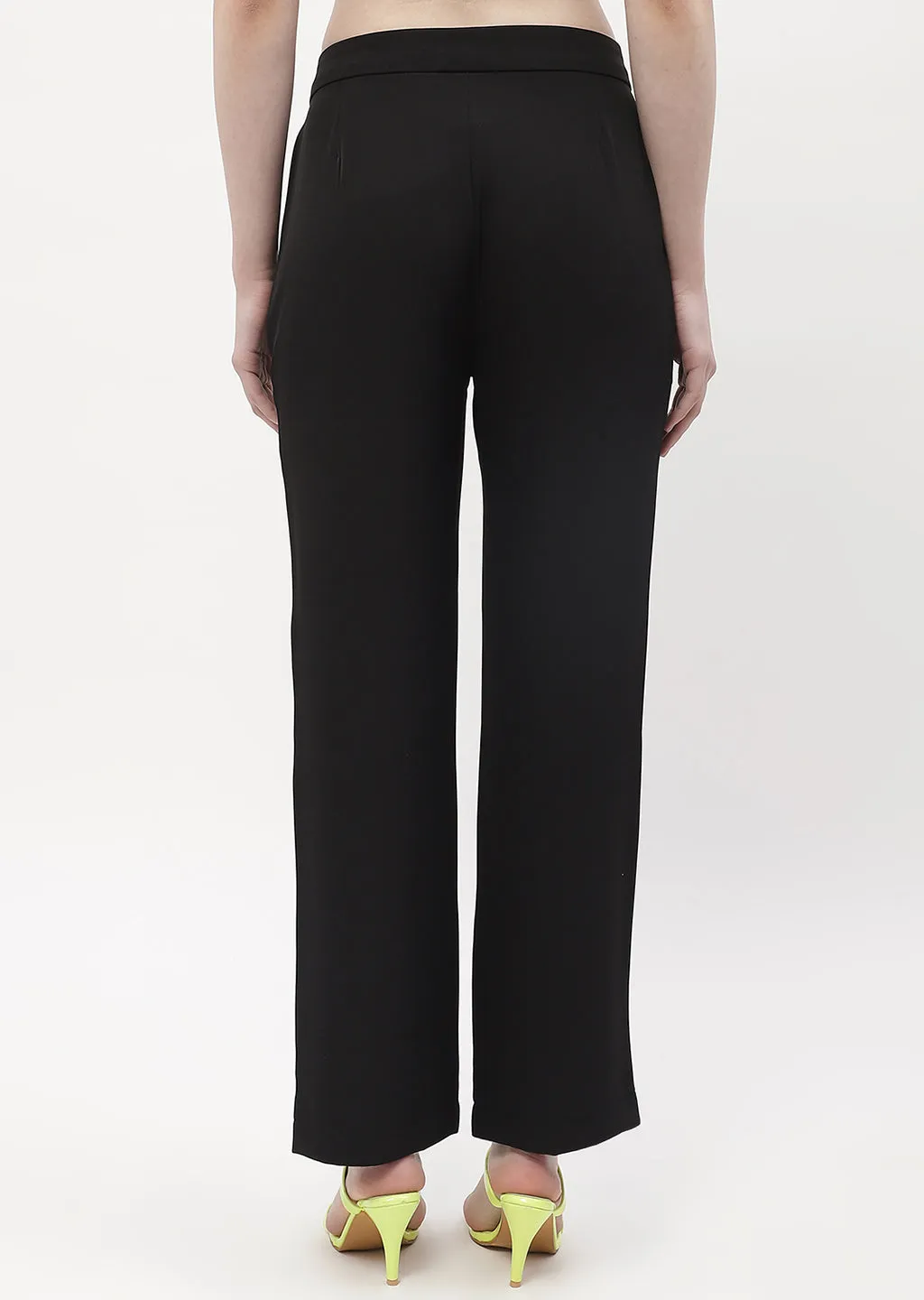 Madame Solid Black Straight Fit Trouser