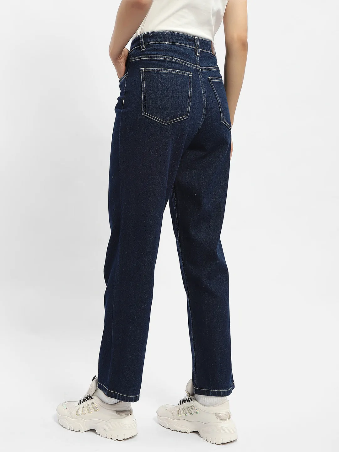 Madame Solid Blue Straight Jeans