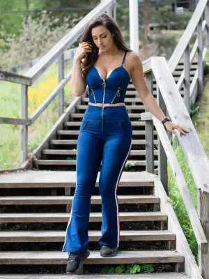Melody Two Piece Denim Set - Dark Blue
