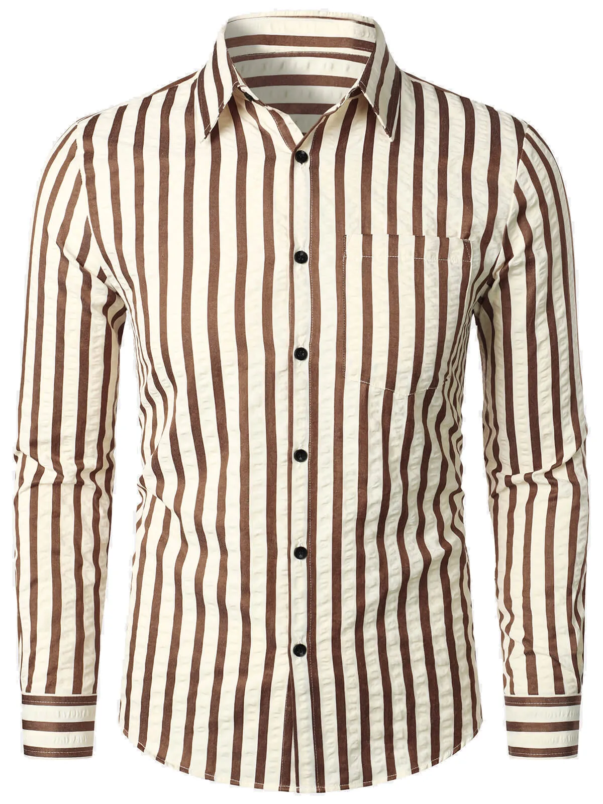 Men's Casual Striped Pocket Button Up Breathable Long Sleeve Shirt