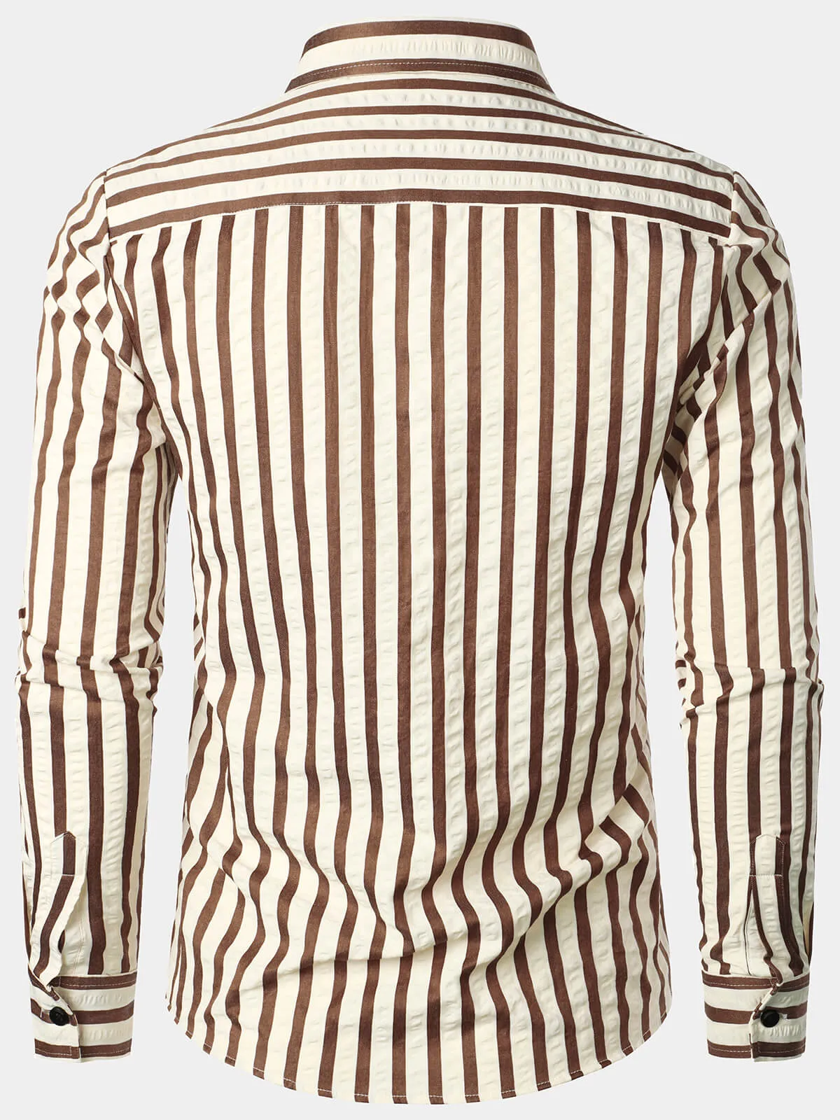 Men's Casual Striped Pocket Button Up Breathable Long Sleeve Shirt