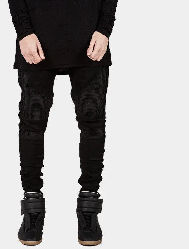 Mens Skinny Biker Jeans Men Hi-Street Ripped Rider Denim Jeans Motorcycle Runway Slim Fit Washed Moto Denim Pants Joggers