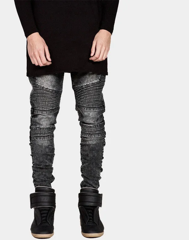 Mens Skinny Biker Jeans Men Hi-Street Ripped Rider Denim Jeans Motorcycle Runway Slim Fit Washed Moto Denim Pants Joggers