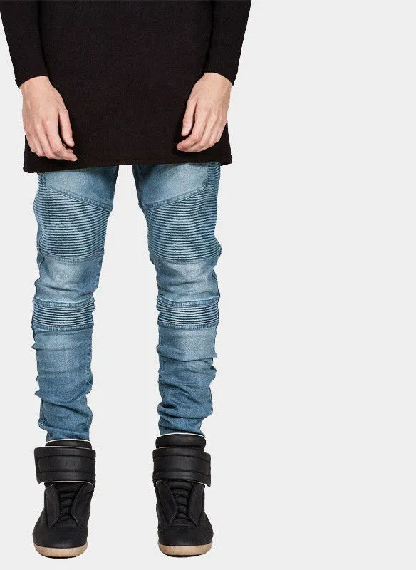Mens Skinny Biker Jeans Men Hi-Street Ripped Rider Denim Jeans Motorcycle Runway Slim Fit Washed Moto Denim Pants Joggers