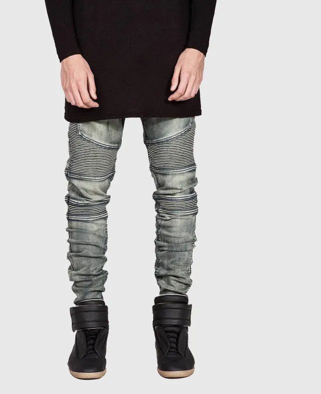 Mens Skinny Biker Jeans Men Hi-Street Ripped Rider Denim Jeans Motorcycle Runway Slim Fit Washed Moto Denim Pants Joggers
