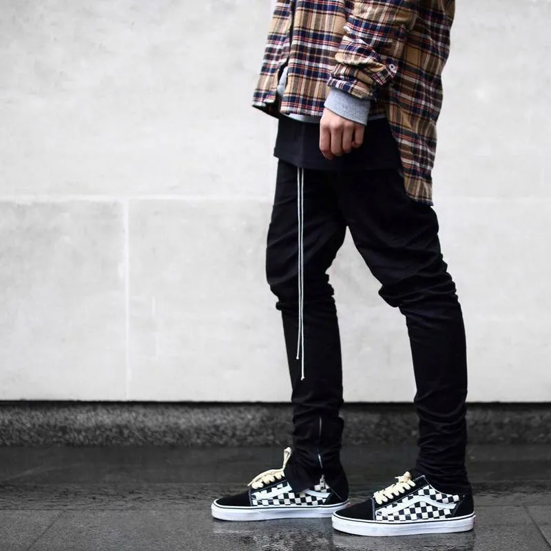Men's Slim Drawstring Zipper Casual Pants