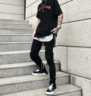 Men's Slim Drawstring Zipper Casual Pants
