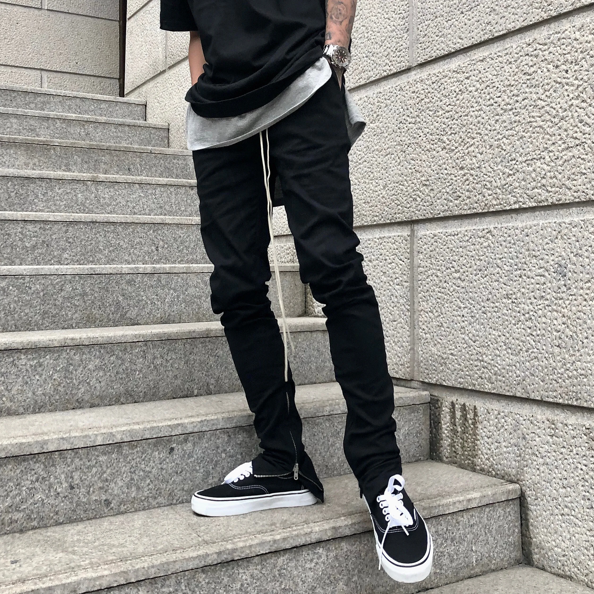 Men's Slim Drawstring Zipper Casual Pants