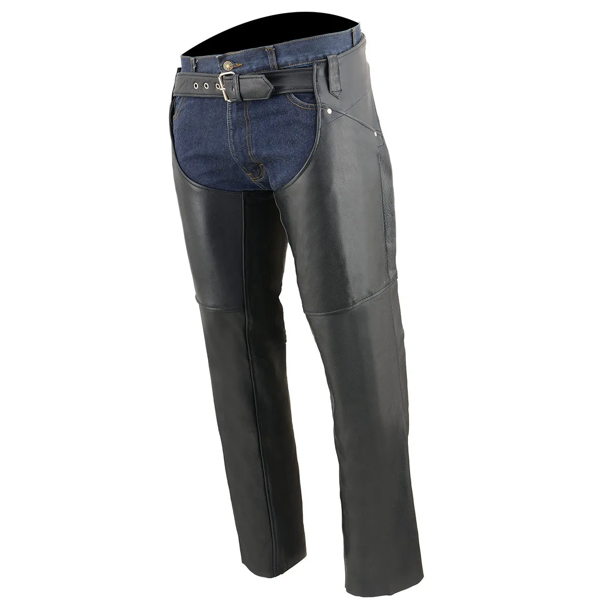 ML1173 Chaps for Women Black Naked Skin - Deep Hip Pockets and Back Thigh Laces Motorcycle Chap - ML1173