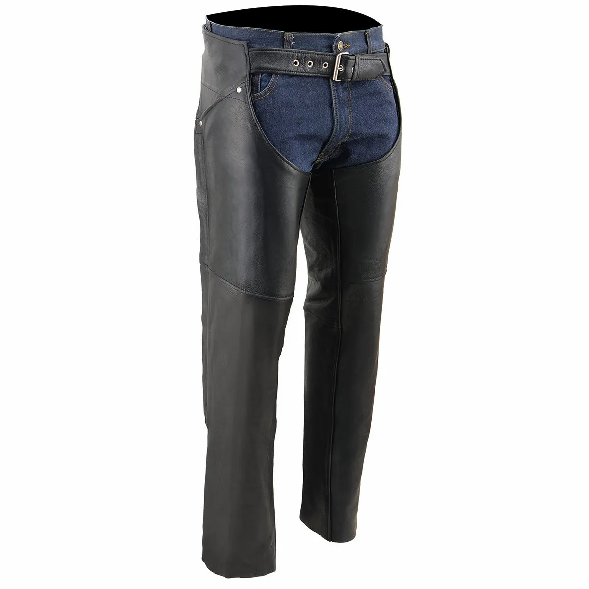ML1173 Chaps for Women Black Naked Skin - Deep Hip Pockets and Back Thigh Laces Motorcycle Chap - ML1173