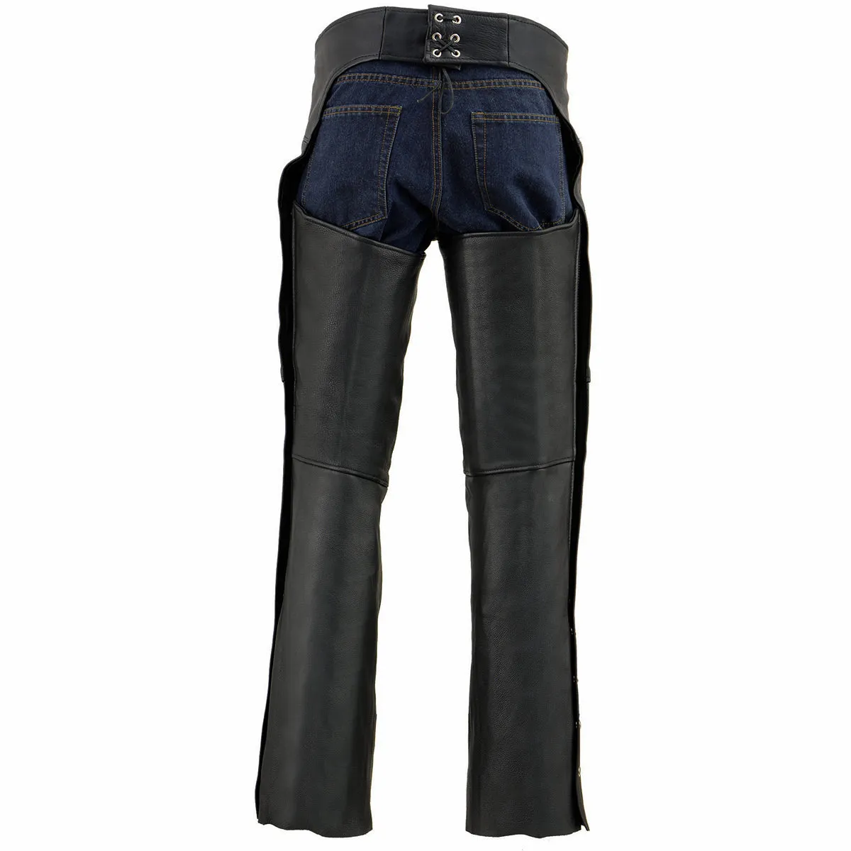 ML1190N  Chaps for Men's Black Naked Leather - Thigh Pocket with Zipper Mesh Lined Motorcycle Chap- ML1190