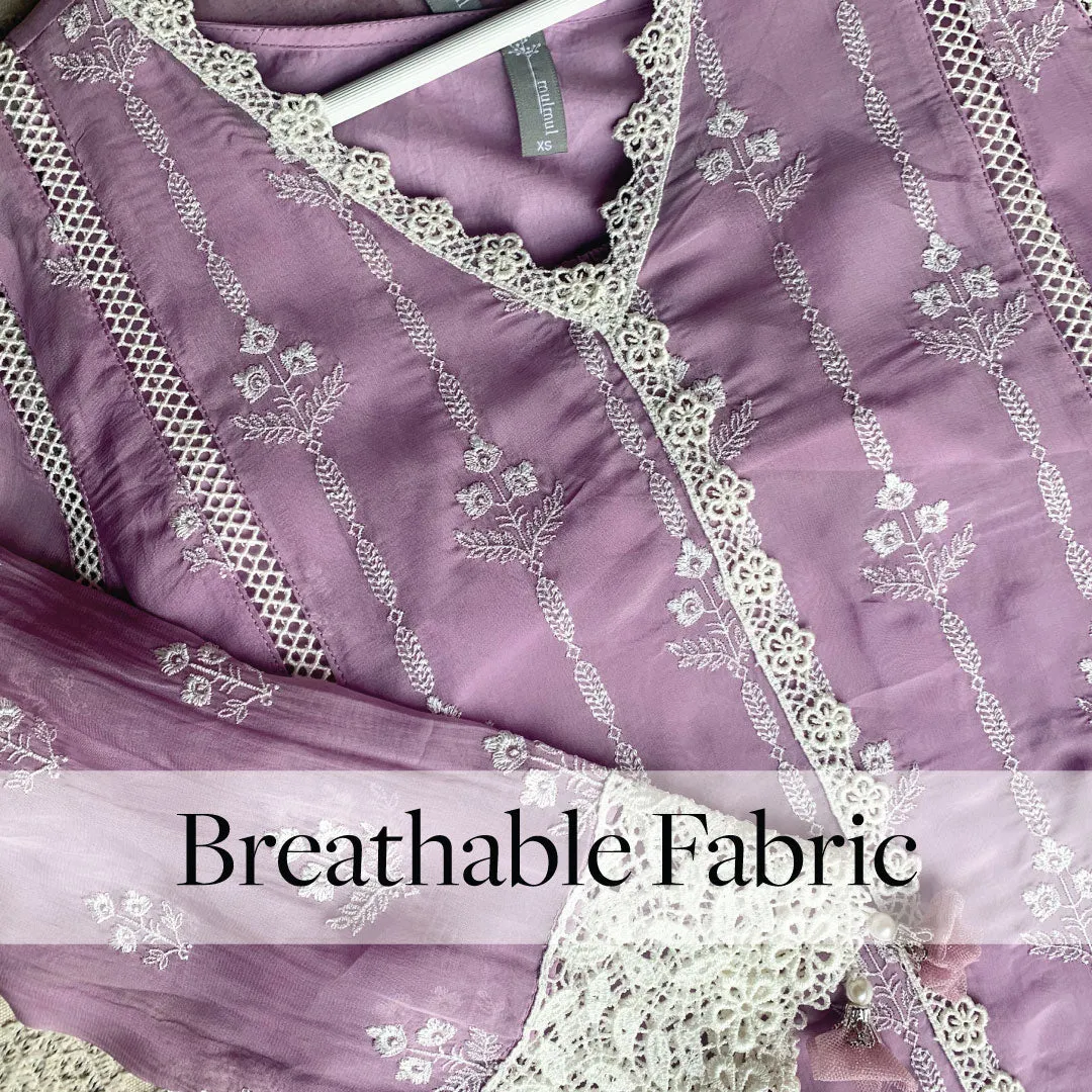 Mulmul Organza Jolene Lilac Kurta With Cotton Jolene Lilac Pant