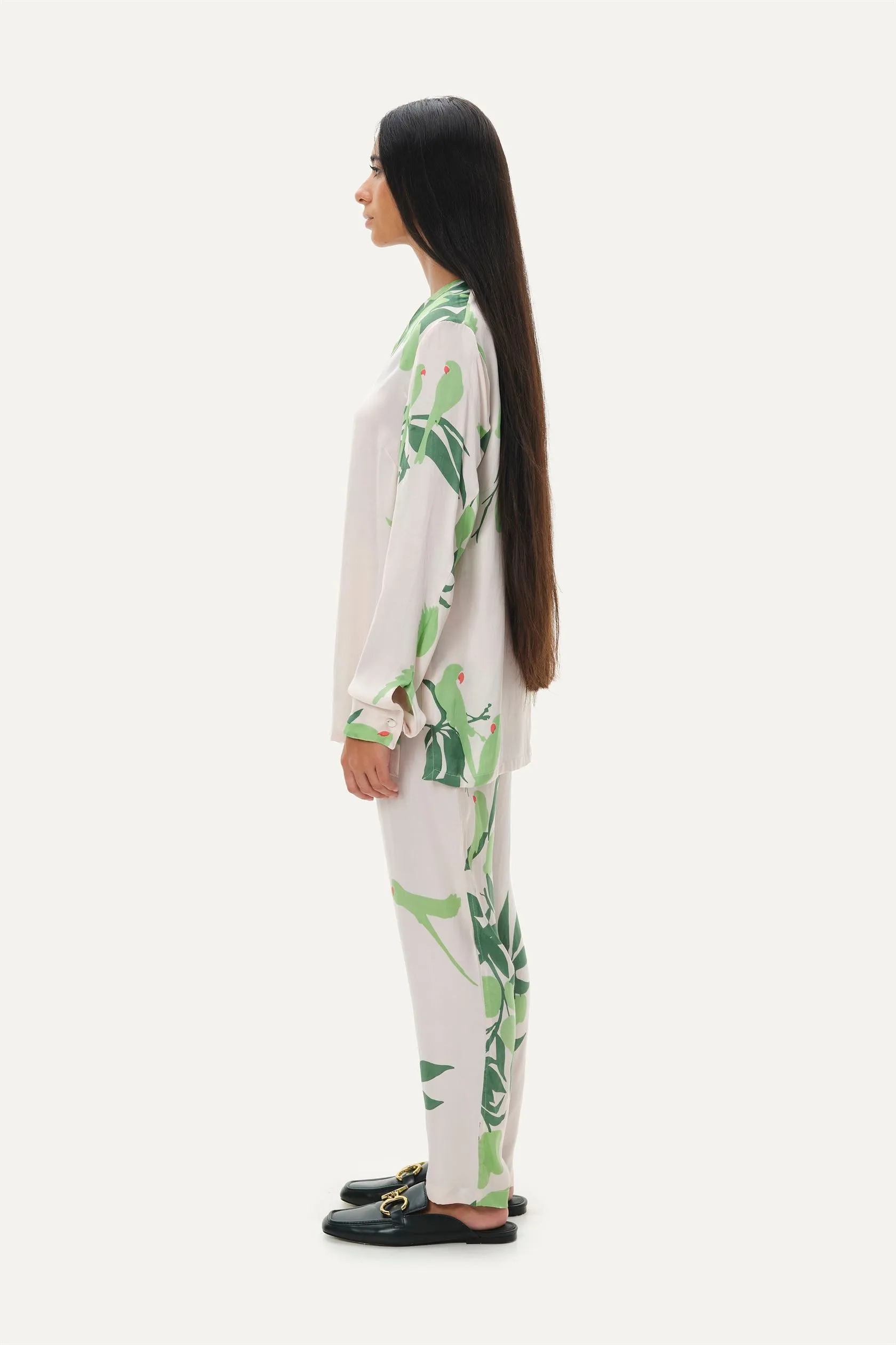 Naushad Ali   I   Lounge set Mangoes & Parrots Signature Spring Summer 2025 Soft Pink Cotton satin NA SS24 W02