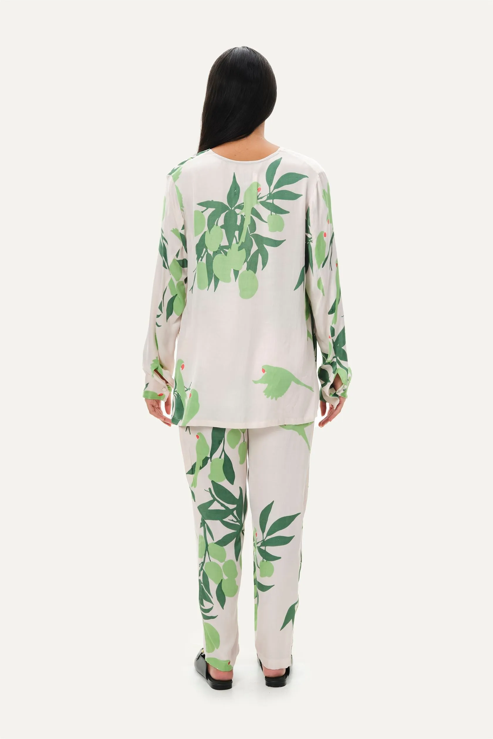 Naushad Ali   I   Lounge set Mangoes & Parrots Signature Spring Summer 2025 Soft Pink Cotton satin NA SS24 W02