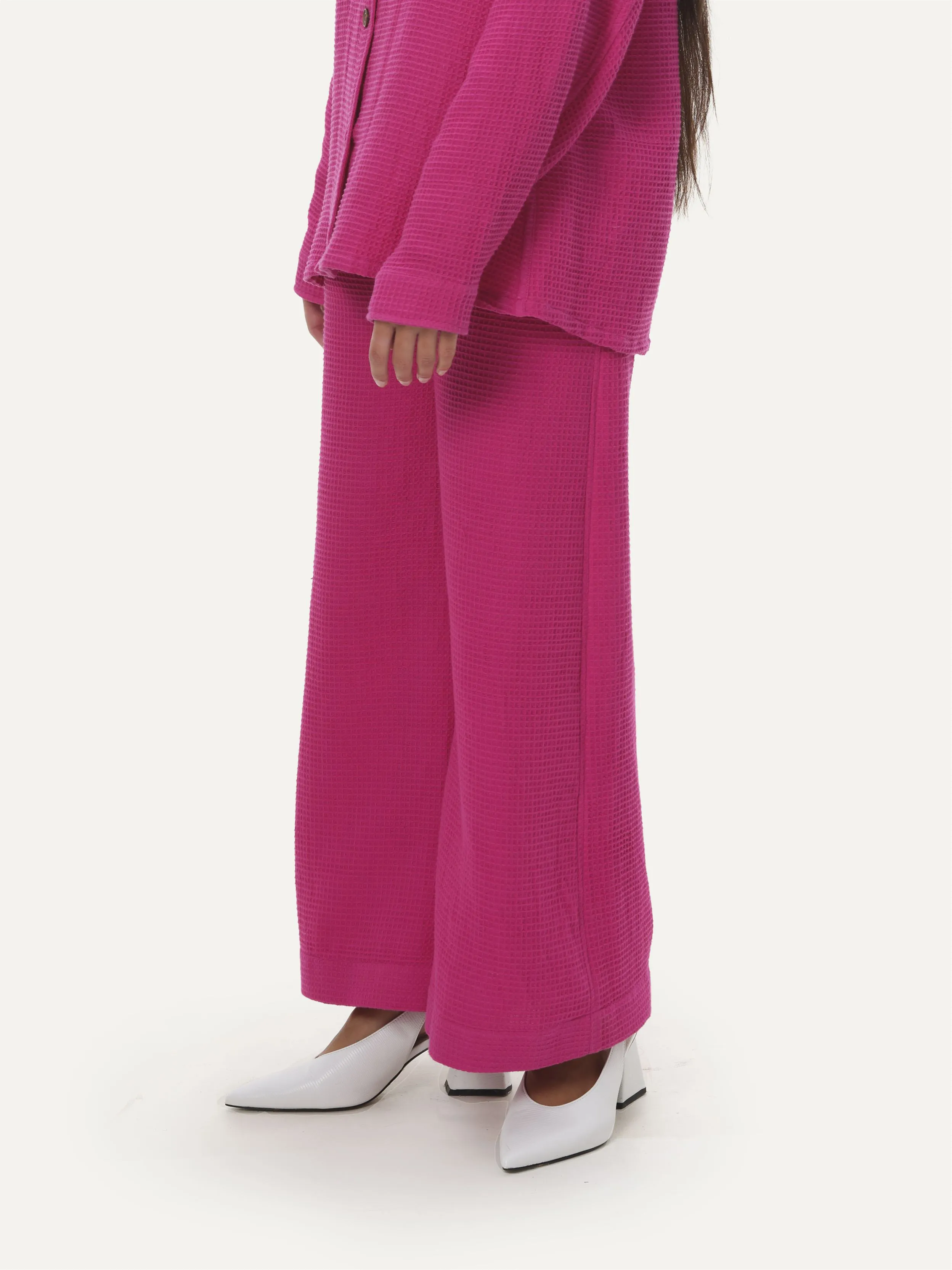 Naushad Ali   I   Wide-legged pants Waffle Signature Spring Summer 2025 Pink Handwoven cotton NA SS24 W26P