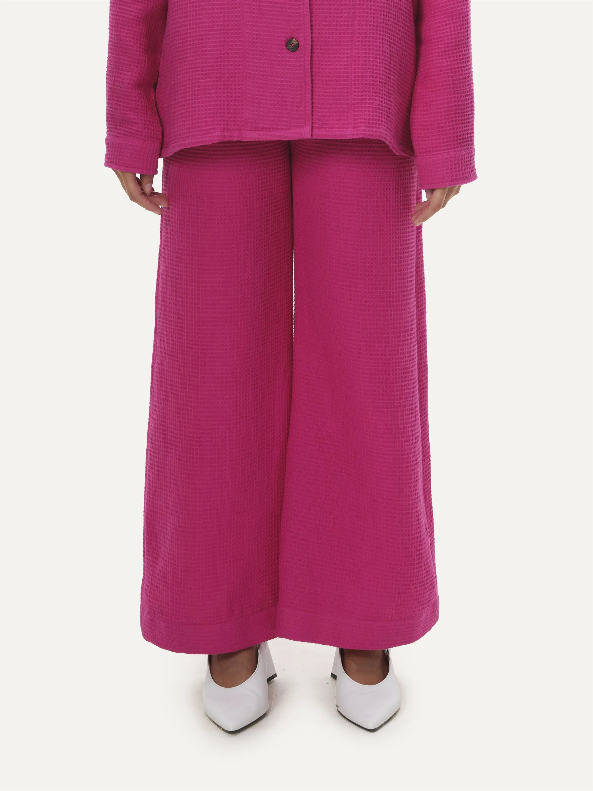 Naushad Ali   I   Wide-legged pants Waffle Signature Spring Summer 2025 Pink Handwoven cotton NA SS24 W26P