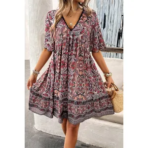 Navy Allover Print Lace Trim Loose A Line Dress