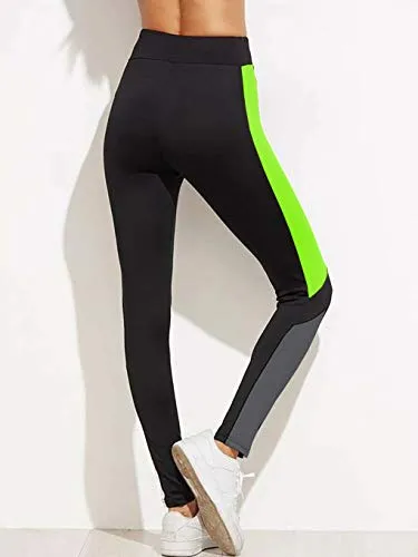 Neu Look Gym wear Leggings Ankle Length Workout Tights / Stretchable Sports Leggings / High Waist Sports Fitness Yoga Track Pants for Girls & Women ( Neon Green, Size - L )